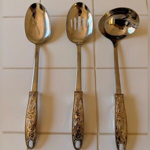 Cowboy Living Western Buckle Style Silver gold Serving Utensil Set of 3 EUC